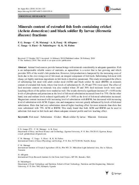 Minerals content of extruded fish feeds containing cricket (Acheta ... - raincitystudios.com