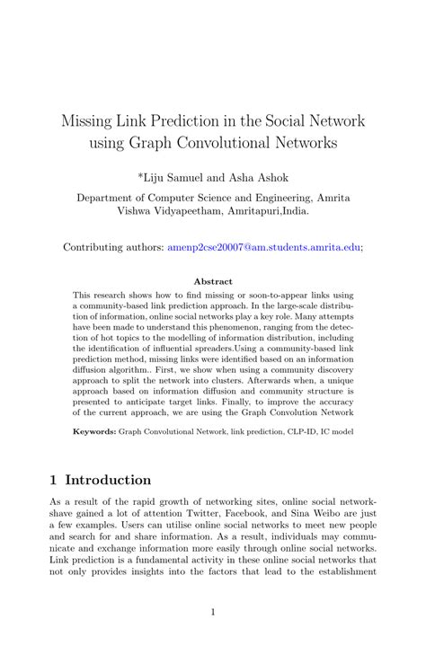 Missing Link Prediction in the Social Network Using Graph ... - Springer - coolestguyplanet.net