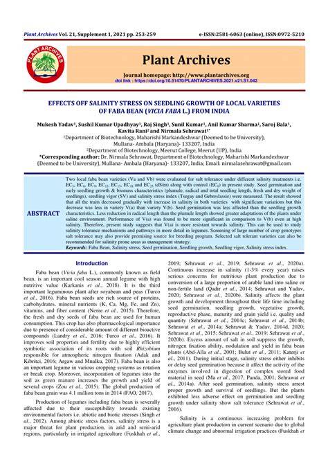 Mitigation of salinity stress effects on Vicia faba L. growth and ... - raincitystudios.com