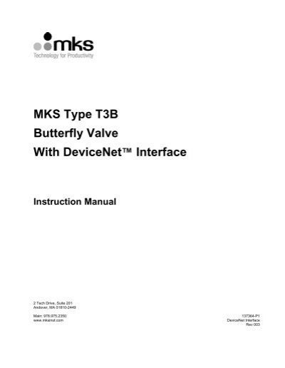 MKS T3B Butterfly Valve DeviceNet Interface Instruction Manual