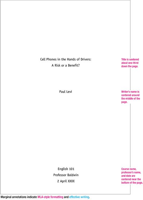 MLA Format Sample Paper, with Cover Page and Outline