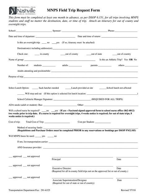 MNPS Field Trip Request Form 20102021 Fill and Sign Printable