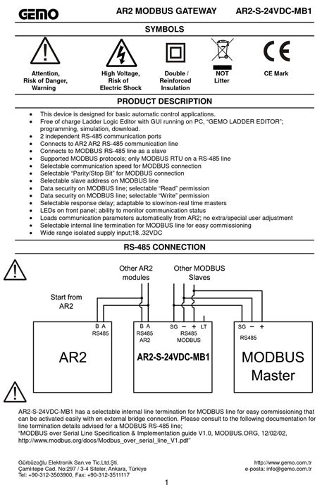 MODBUS Connection and Addressing Information for AR2 PLC/Smart Relay GEMO.
