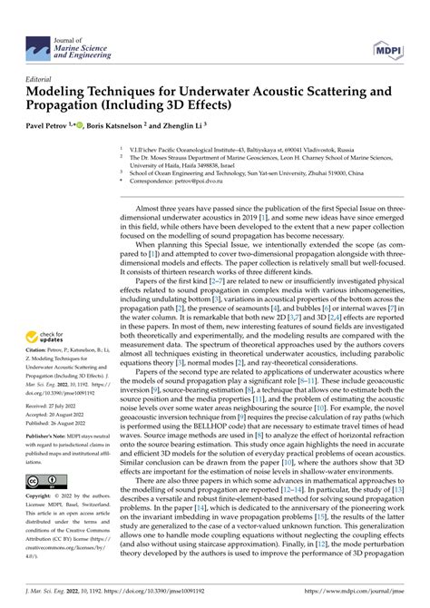Modeling Techniques for Underwater Acoustic Scattering and ... - MDPI - raincitystudios.com