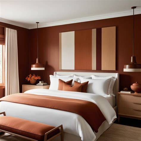 Modern Bedroom with Earth Tones and Abstract Art - raincitystudios.com