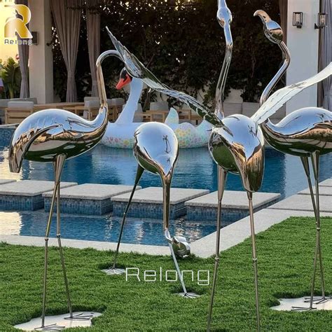Modern Stainless Steel Crane Sculpture, Outdoor Garden Landscape Metal ... - muktibox.com