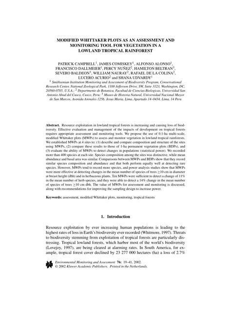 Modified Whittaker Plots as an Assessment and Monitoring Tool for ... - raincitystudios.com