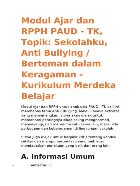 Modul Ajar dan RPPH PAUD - TK, Topik: Liburan, … - raincitystudios.com