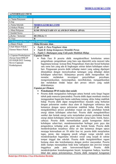 Modul Ajar Kelas 3 Ipas Bab 2 | PDF - Scribd - muktibox.com