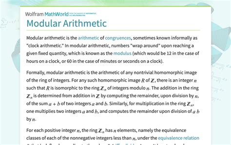 Modular Arithmetic -- from Wolfram MathWorld - wintechmobiles.com