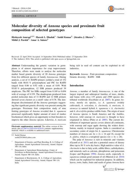 Molecular diversity of Annona species and proximate … - raincitystudios.com