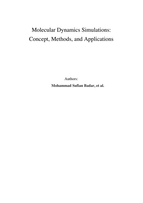 Molecular Dynamics Simulations: Concept, Methods, and Applications - wintechmobiles.com