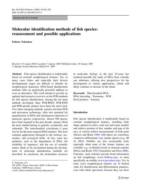 Molecular identification methods of fish species: reassessment and ... - raincitystudios.com