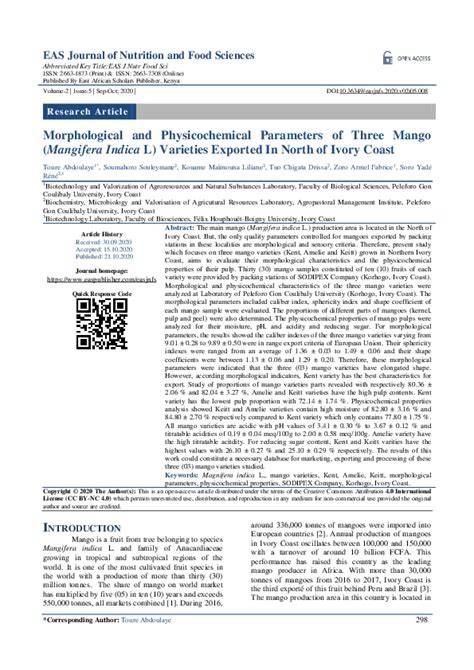 Morphological and Physicochemical Parameters of Three Mango Mangifera ... - raincitystudios.com