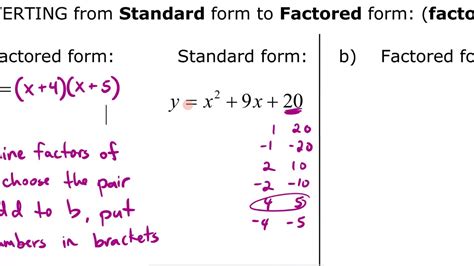 MPM2D Unit 3 Lesson 7 Converting from Standard to Factored Form YouTube