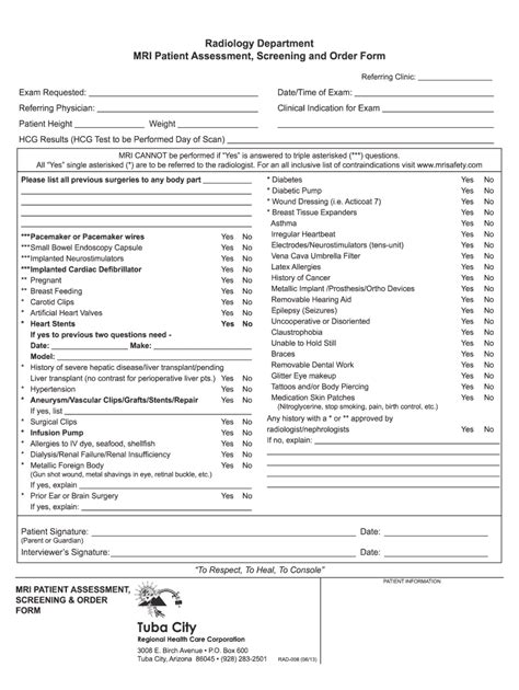 MRI Forms and Directions