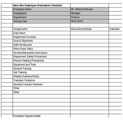 MS Excel Employee Orientation Checklist Editable Template Excel Templates