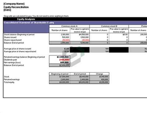 MS Excel Equity Reconciliation Report Template Excel Templates