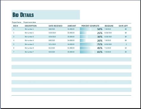 MS Excel Project Bid Tracking Template Excel Templates