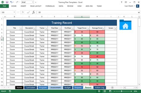 MS Excel Training Plan Template