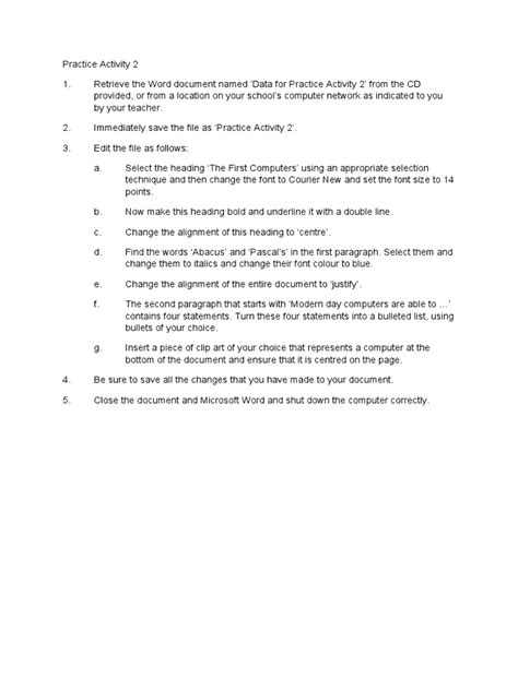 MS Word Practice Activity 2 PDF