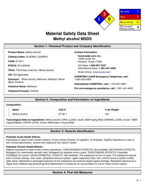 MSDS Methanol PDF