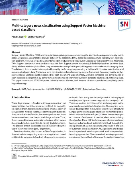 Multi-category news classification using Support Vector ... - Springer - coolestguyplanet.net