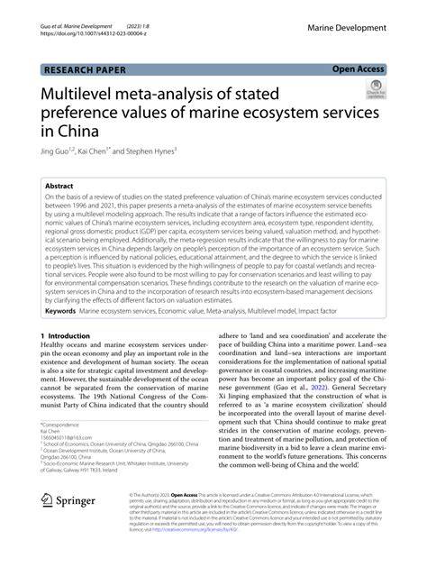 Multilevel meta-analysis of stated preference values of marine ... - raincitystudios.com
