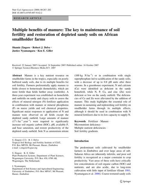 Multiple benefits of manure: The key to maintenance of soil fertility ... - raincitystudios.com