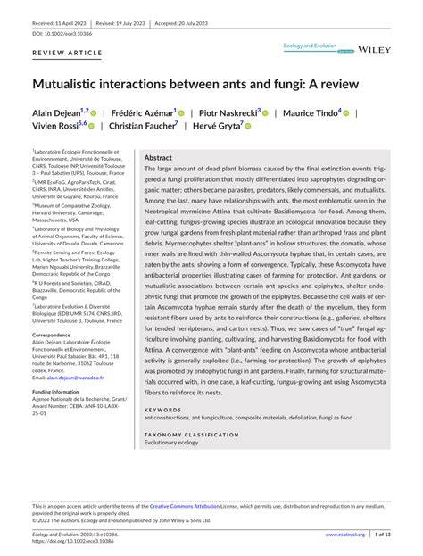 Mutualistic interactions between ants and fungi: A review - PMC - raincitystudios.com