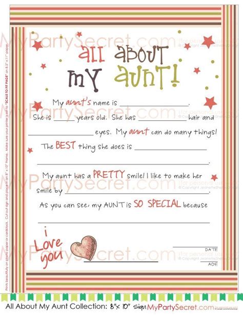 MY AUNT... DIY Printable 8" x 10" Letter for "My Aunt" Birthday Gift or