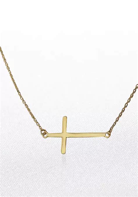 MYEARS Women Cross Choker Necklace Hammered Sideways 14K Gold …