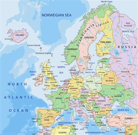 Our maps of Europe with names are detailed and of high quality, ideal for students, teachers, travelers, or anyone curious about European geography. With our maps, you can clearly identify each country, major city and physical characteristics. With just one click, these maps are ready to be downloaded and printed..