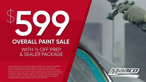 Maaco Overall Paint Sale TV Spot, 'Sapphire Blue: $499' Maaco Overall Paint Sale TV Spot, 'Sapphire Blue: $599' Replay . Open social share options. Vehicles. Auto Parts & Repair. Maaco. Maaco Summer Special TV Spot, 'Perfect Time' Get Free Access to the Data Below for 10 Ads!. 