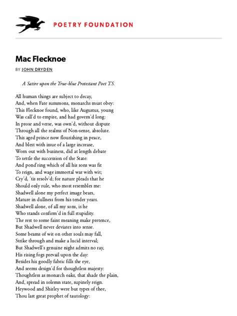 Mac Flecknoe by John Dryden Poetry Foundation / All My Sons ...