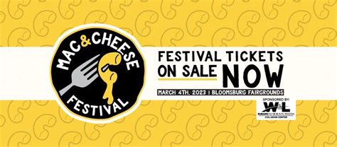 Mar 2, 2024 · Mac and Cheese Fest 2024 happening at Bloomsburg Fairgrounds, ,Bloomsburg,PA,United States on Sat Mar 02 2024 at 12:00 pm to 04:00 pm . 