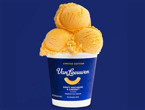 Mac and cheese ice cream. Jul 13, 2021 · Kraft Macaroni & Cheese is collaborating with Van Leeuwen Ice Cream to create a limited-edition ice cream with the familiar flavor of the blue box. The ice cream is available online and in stores for $12 per pint, and it tastes creamy and rich with a hint of sweetness. The web page has more details about the flavor, the ingredients and the history of this unconventional ice cream. 