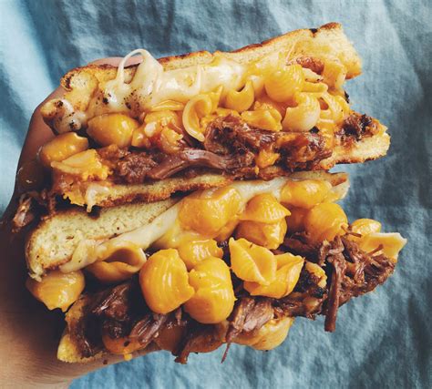 Mac and cheese sandwich. You'll need a rimmed baking sheet (to catch runaway melted cheese) and an oven preheated to 400 F. Assemble the bottom of the sandwiches — let's say you're making five at a time — with bread ... 