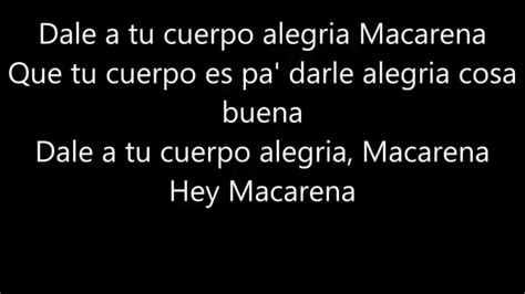Macarena song with words. Dec 5, 2023 · 8. Switch your hands to the other hip one at a time. Move your right hand (currently on your left hip) over to your right hip. Then move your left hand (currently on your right hip) over to your left hip. [8] 9. Shake your hips. As the song says, "Hey Macarena," keep your hands on your hips as you rotate them. 