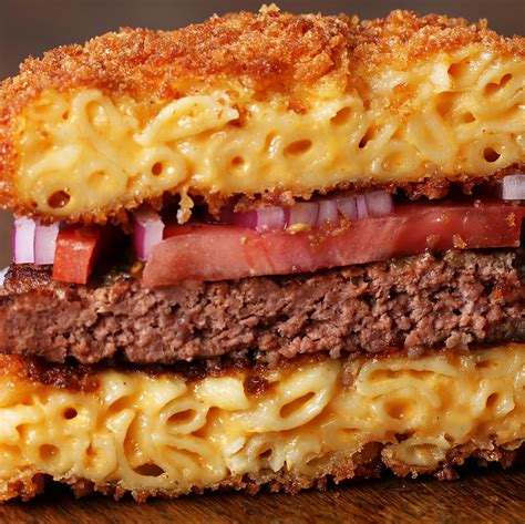 Macaroni and cheese burger. Preheat a grill or a grill pan to medium-high heat. In a medium bowl, combine beef, steak sauce, salt, and pepper; mix well. Form meat mixture into 4 equal patties. Prepare macaroni and cheese according to package directions, set aside. Meanwhile, cook burgers 8 to 12 minutes or until desired doneness, turning halfway through. 