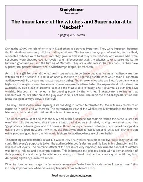 Macbeth - The Importance Of The Witches Essay - 1072 Words