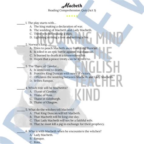Macbeth Act 1 Quiz and Answer Key Classful