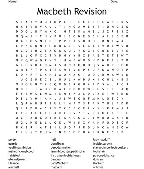 Macbeth Revision Word Search WordMint