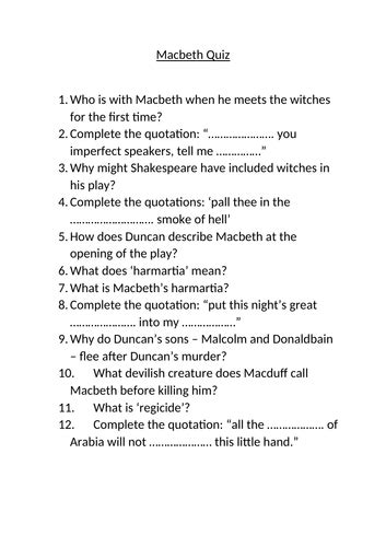 Macbeth Test Questions And Answers