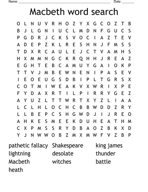 Macbeth Word Search WordMint