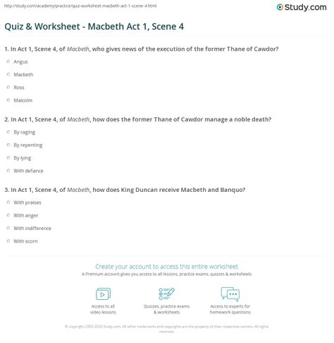 Macbeth act 1 revision quiz.  D.  Macbeth will be the Thane of Cawdor.  Why was...