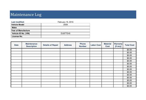 Machine Maintenance Log Template