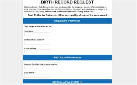 Macomb county death certificates search.  If you are requesting a birth record...