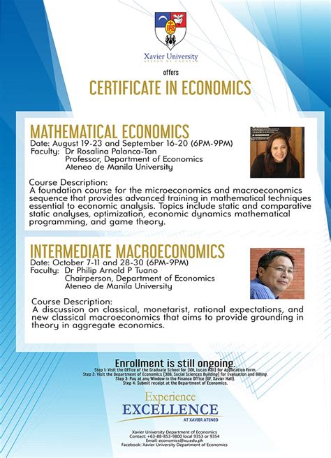 The economics department has two certificates: one in microeconomics and one in macroeconomics. They are best for students who have strong math backgrounds (e.g., MATH 115 & MATH 526) but limited space in their schedules to complete a major or minor in economics. The course requirements and acceptable electives for each certificate are listed .... 
