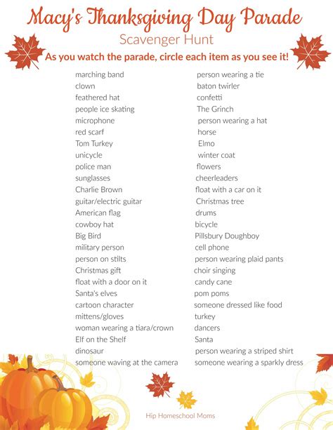 Macys Parade Scavenger Hunt Printable